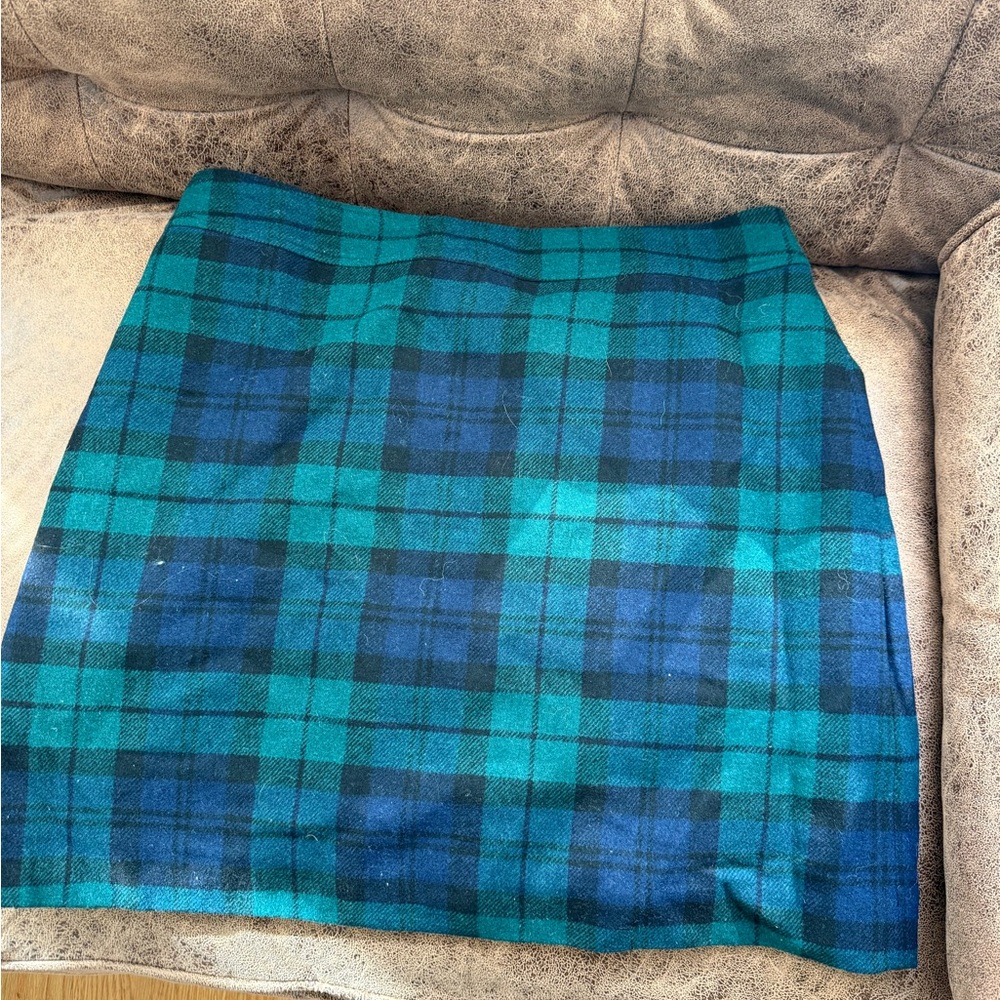 J. Crew Tartan Mini Skirt in Green and Blue